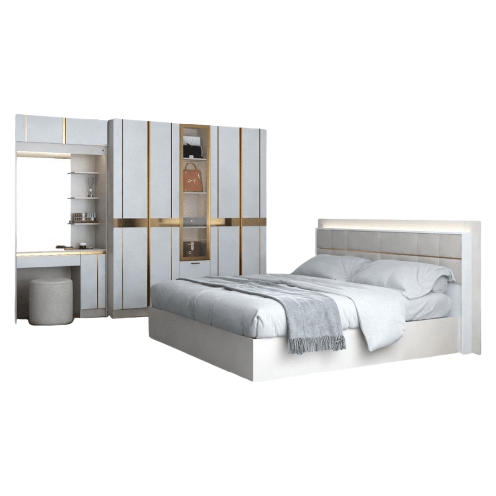 ชุดห้องนอน + ที่นอน PVC 6 ฟุต WISDOM DESIGN FURNITURE รุ่น RACHEL200 สีขาว/ครีม